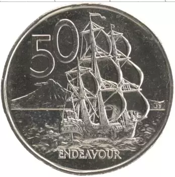 Монета 50 центов Новой Зеландии 1975 года Медно-никель Елизавета II