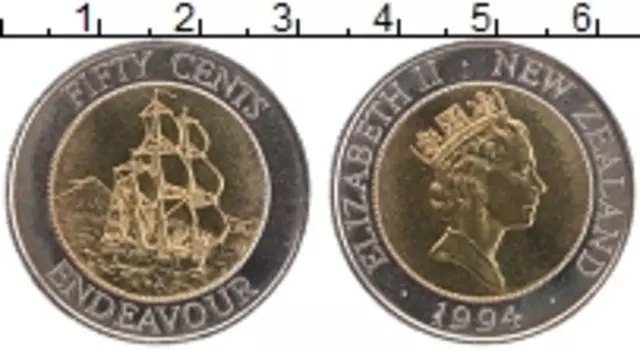 Монета 50 центов Новой Зеландии 1994 года Биметалл Елизавета II