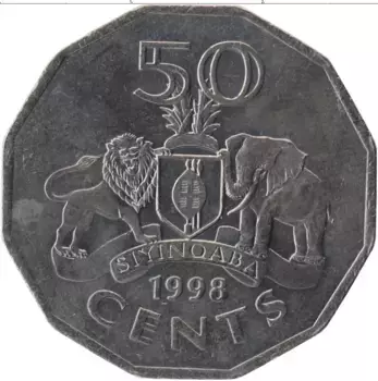 Монета 50 центов Свазиленда 1998 года Медно-никель Мсвати III