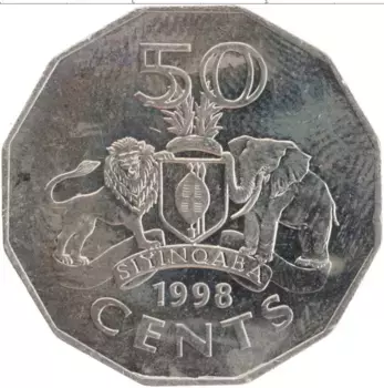 Монета 50 центов Свазиленда 1998 года Медно-никель Мсвати III