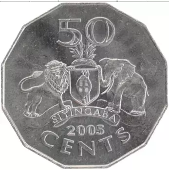 Монета 50 центов Свазиленда 2005 года Медно-никель Мсвати III