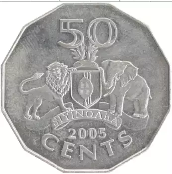 Монета 50 центов Свазиленда 2005 года Медно-никель Мсвати III