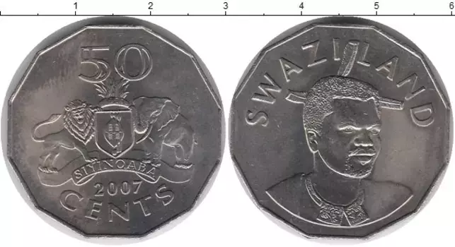 Монета 50 центов Свазиленда 2007 года Медно-никель Мсвати III