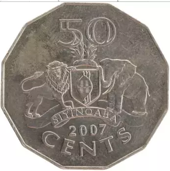 Монета 50 центов Свазиленда 2007 года Медно-никель Мсвати III