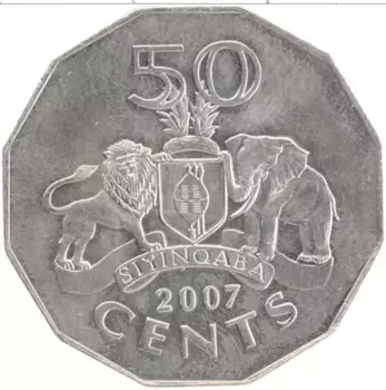 Монета 50 центов Свазиленда 2007 года Медно-никель Мсвати III