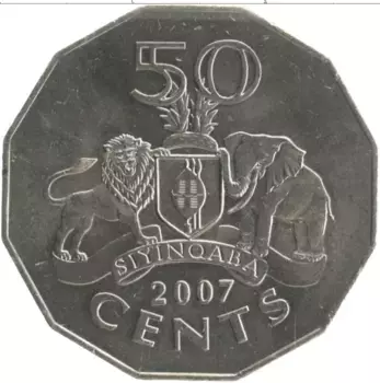 Монета 50 центов Свазиленда 2007 года Медно-никель Мсвати III