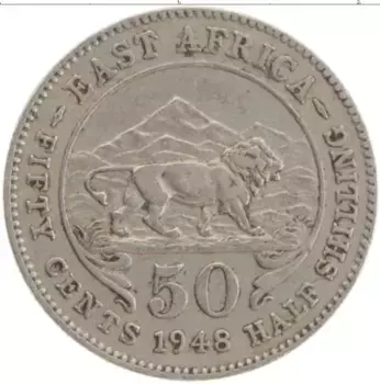 Монета 50 центов Восточной Африки 1948 года Медно-никель Георг VI
