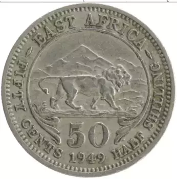 Монета 50 центов Восточной Африки 1949 года Медно-никель Георг VI