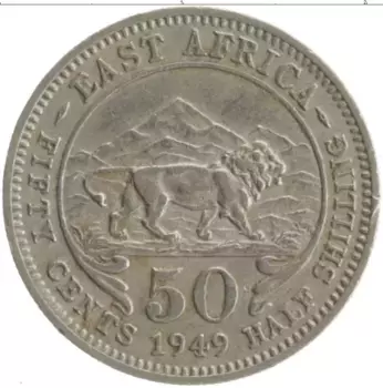 Монета 50 центов Восточной Африки 1949 года Медно-никель Георг VI