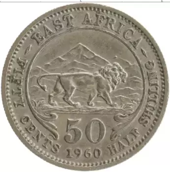 Монета 50 центов Восточной Африки 1960 года Медно-никель Елизавета II