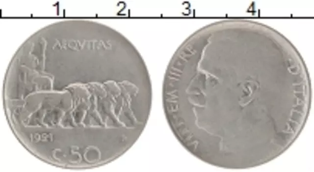 Монета 50 чентезимо Италии 1921 года Медно-никель Виктор Эммануил III, uehn ht,hbcnsq