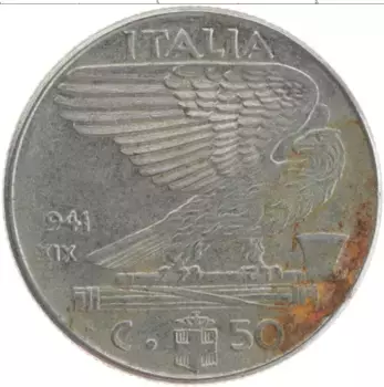 Монета 50 чентезимо Италии 1941 года Медно-никель Виктор Эммануил III
