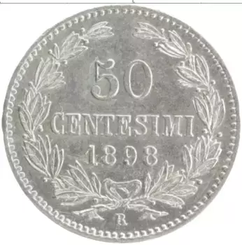 Монета 50 чентезимо Сан-Марино 1898 года Серебро