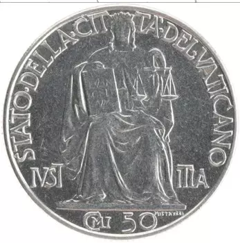 Монета 50 чентезимо Ватикана 1943 года Медно-никель Пий XII