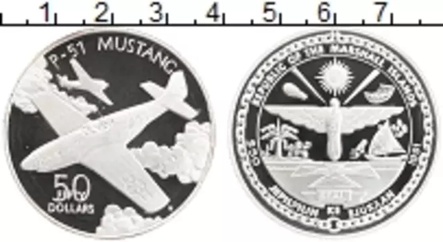 Монета 50 долларов Маршалловых островов 1991 года Серебро Самолеты Второй мировой войны