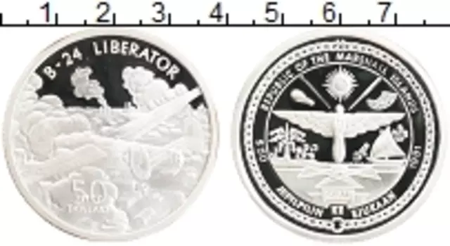 Монета 50 долларов Маршалловых островов 1991 года Серебро Самолеты Второй мировой войны