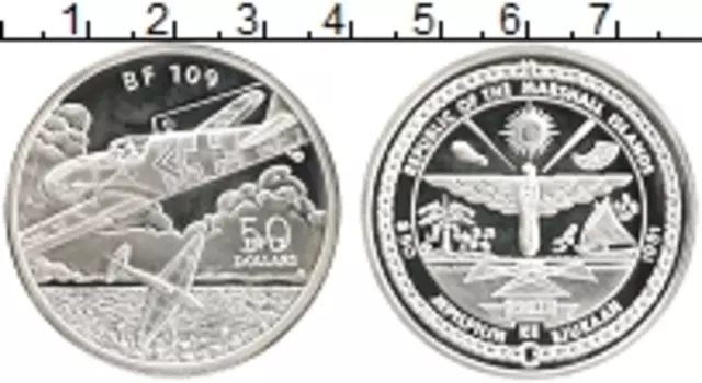 Монета 50 долларов Маршалловых островов 1991 года Серебро Самолеты Второй мировой войны