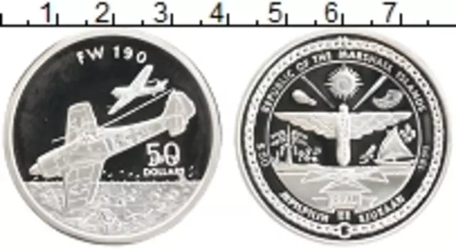 Монета 50 долларов Маршалловых островов 1991 года Серебро Самолеты Второй мировой войны