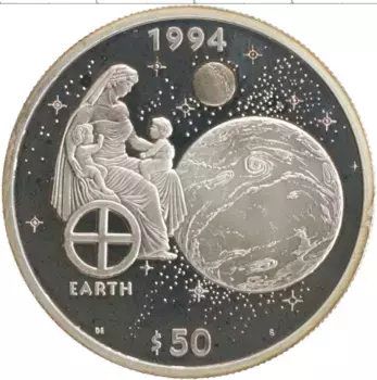 Монета 50 долларов Маршалловых островов 1994 года Серебро Солнечная система