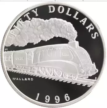 Монета 50 долларов Маршалловых островов 1996 года Серебро Паравоз Mallard