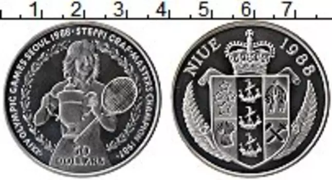 Монета 50 долларов Ниуэ 1988 года Серебро Олимпийские игры в Сеуле, теннис