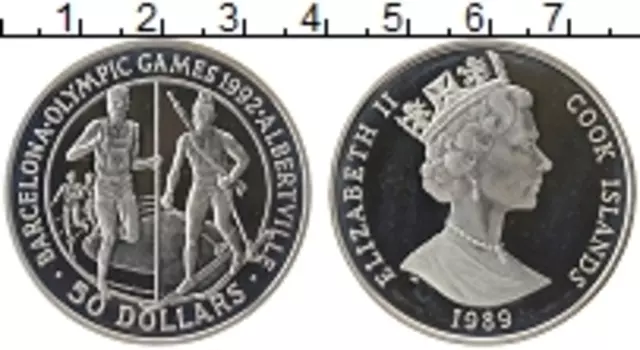 Монета 50 долларов Островов Кука 1989 года Серебро Олимпийские игры
