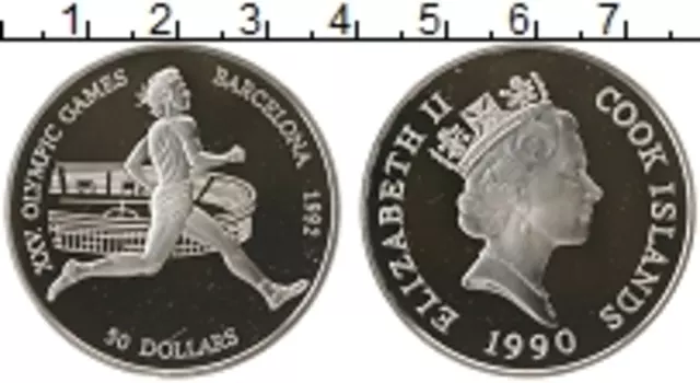 Монета 50 долларов Островов Кука 1990 года Серебро Елизавета II