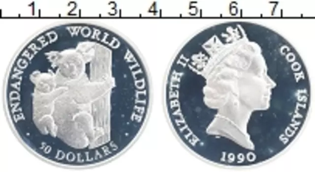 Монета 50 долларов Островов Кука 1990 года Серебро Защита дикой природы