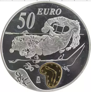 Монета 50 евро Испании 2004 года Серебро 100 лет со дня рождения Сальвадора Дали