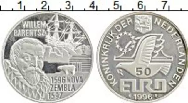 Монета 50 евро Нидерланд 1996 года Серебро Виллем Баренц