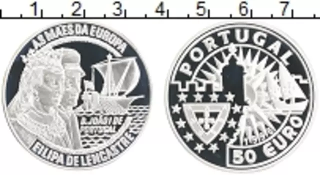 Монета 50 евро Португалии 1996 года Серебро Король Жуан I и Королева Филиппа