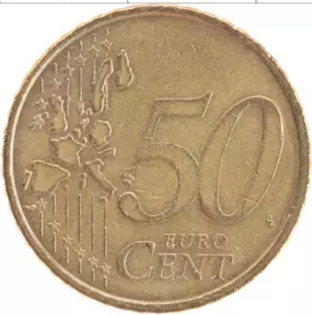 Монета 50 евроцентов Германии 2002 года Латунь F