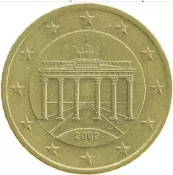 Монета 50 евроцентов Германии 2002 года Латунь
