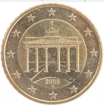 Монета 50 евроцентов Германии 2002 года Латунь А
