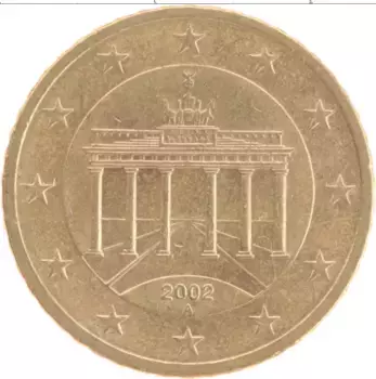 Монета 50 евроцентов Германии 2002 года Латунь А