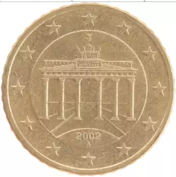 Монета 50 евроцентов Германии 2002 года Латунь А