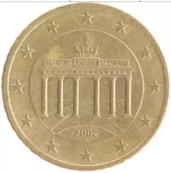 Монета 50 евроцентов Германии 2002 года Латунь А