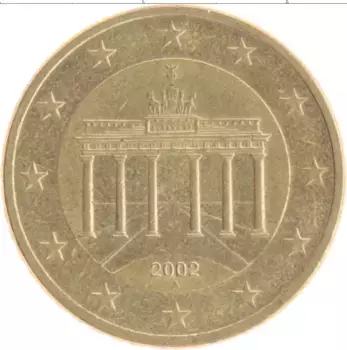 Монета 50 евроцентов Германии 2002 года Латунь А