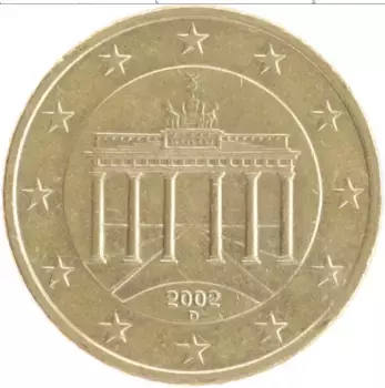 Монета 50 евроцентов Германии 2002 года Латунь D