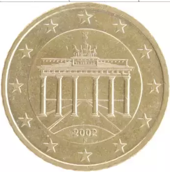 Монета 50 евроцентов Германии 2002 года Латунь F