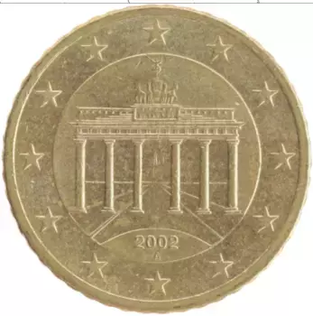 Монета 50 евроцентов Германии 2002 года Латунь А