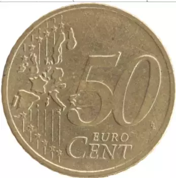 Монета 50 евроцентов Германии 2002 года Латунь А