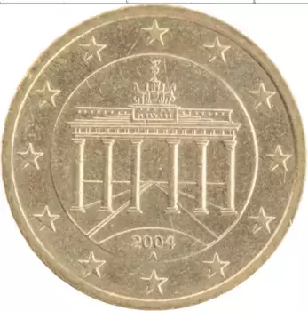 Монета 50 евроцентов Германии 2004 года Латунь Бранденбургские ворота A