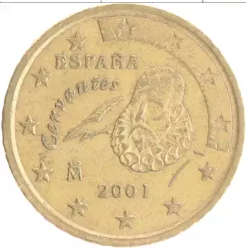 Монета 50 евроцентов Испании 2001 года Латунь Мигель де Сервантес