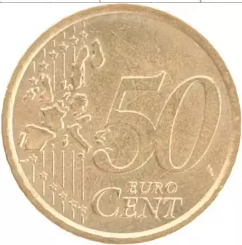 Монета 50 евроцентов Италии 2002 года Латунь