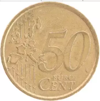 Монета 50 евроцентов Италии 2002 года Латунь