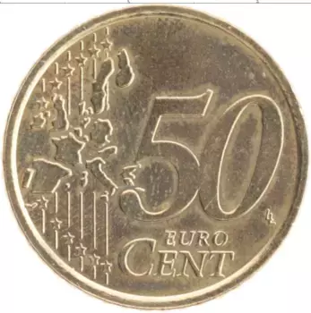 Монета 50 евроцентов Италии 2002 года Латунь