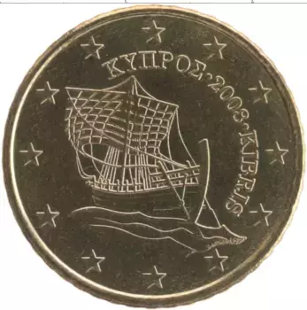 Монета 50 евроцентов Кипра 2008 года Латунь