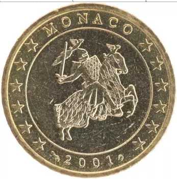 Монета 50 евроцентов Монако 2001 года Латунь