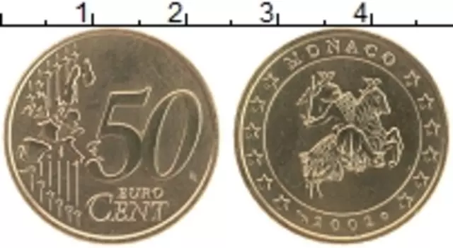 Монета 50 евроцентов Монако 2002 года Латунь